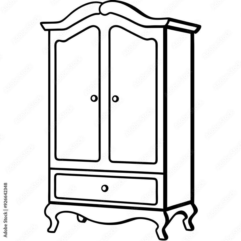 Armoire, right side view line art vector illustration Armoire, right side view line art vector illustration