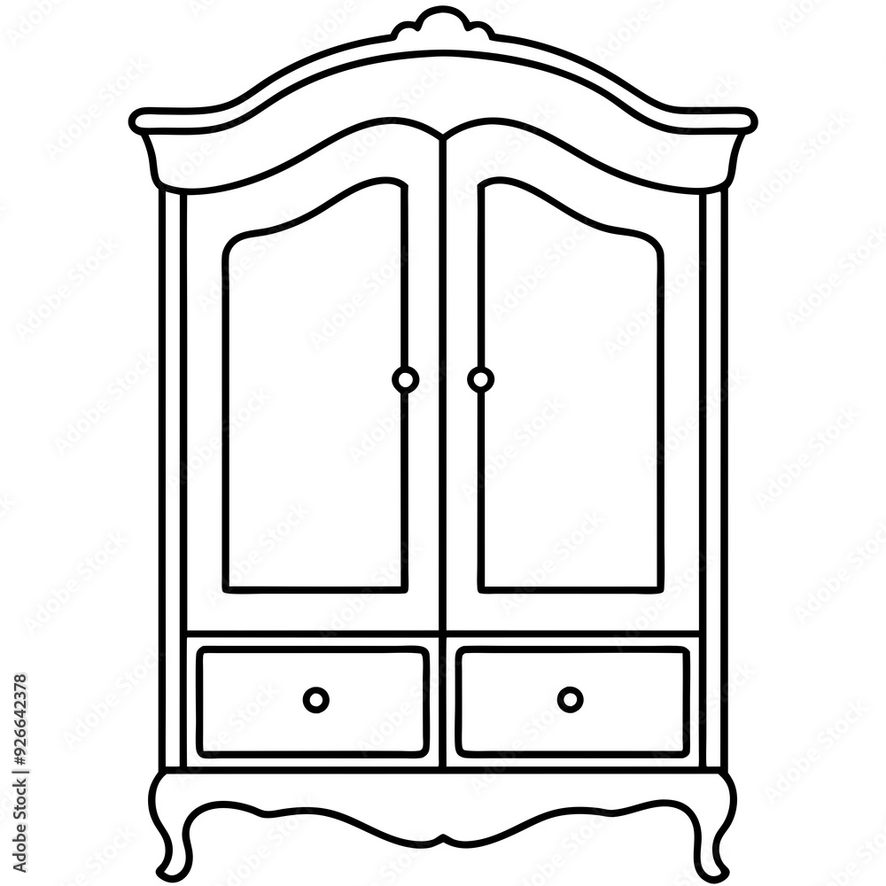 Armoire, right side view line art vector illustration Armoire, right side view line art vector illustration