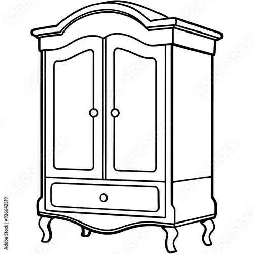 Armoire, right side view line art vector illustration
