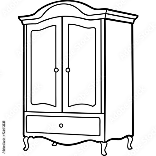 Armoire, right side view line art vector illustration