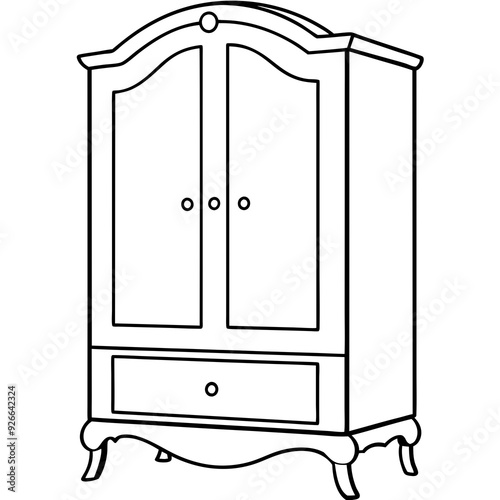 Armoire, right side view line art vector illustration