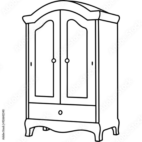 Armoire, right side view line art vector illustration