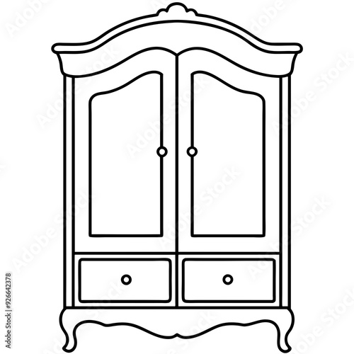 Armoire, right side view line art vector illustration