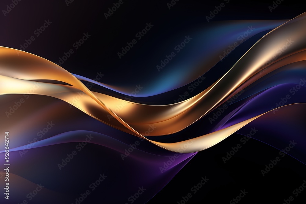Abstract gold and purple wavy lines on black background. Abstract gold and purple wavy lines on black background.