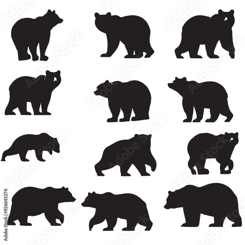 black silhouette brown bear set vector 10 eps