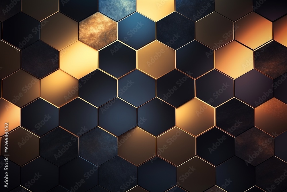 Abstract hexagonal pattern with gold and black hues. Abstract hexagonal pattern with gold and black hues.