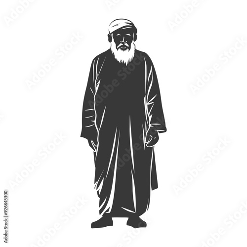 Silhouette of a man with a long beard and a turban