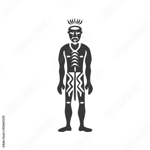 Silhouette of a Man with Tribal Tattoos and Headdress