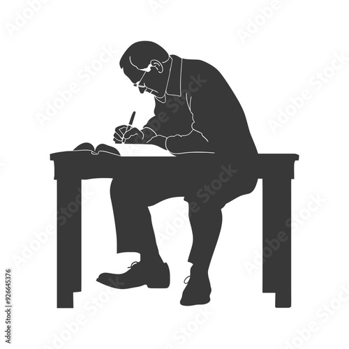 Silhouette of a man writing at a desk