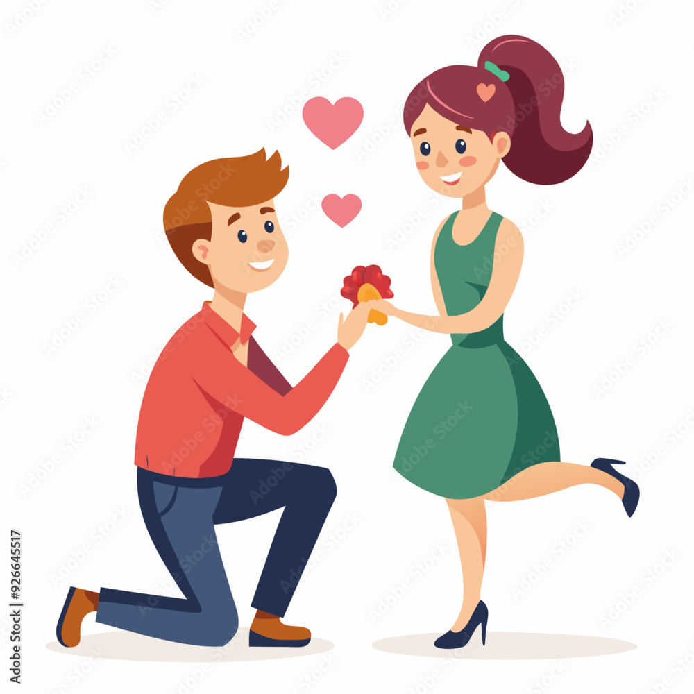 Boyfriend propose to her sweet girlfriend art vector illustration Boyfriend propose to her sweet girlfriend art vector illustration