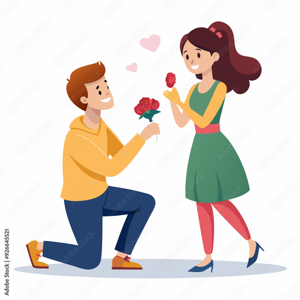 Boyfriend propose to her sweet girlfriend art vector illustration Boyfriend propose to her sweet girlfriend art vector illustration