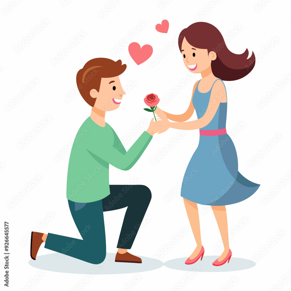 Boyfriend propose to her sweet girlfriend art vector illustration Boyfriend propose to her sweet girlfriend art vector illustration