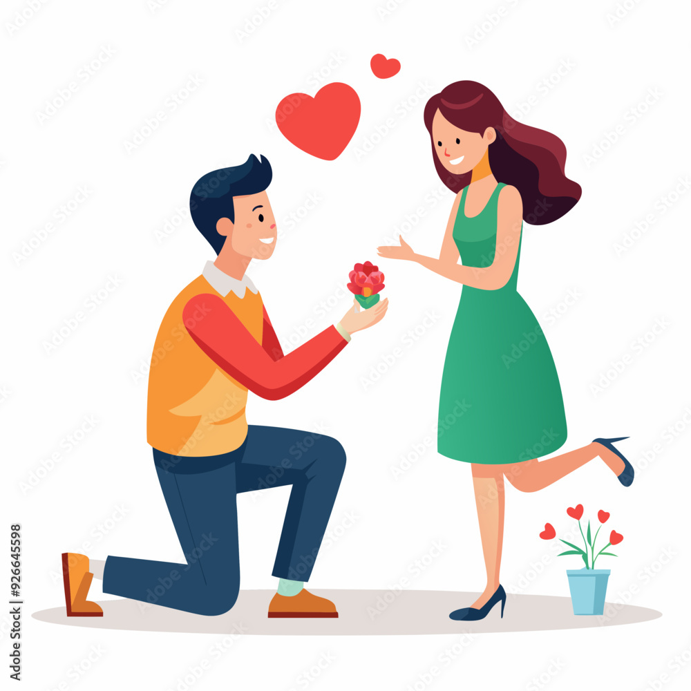 Boyfriend propose to her sweet girlfriend art vector illustration Boyfriend propose to her sweet girlfriend art vector illustration