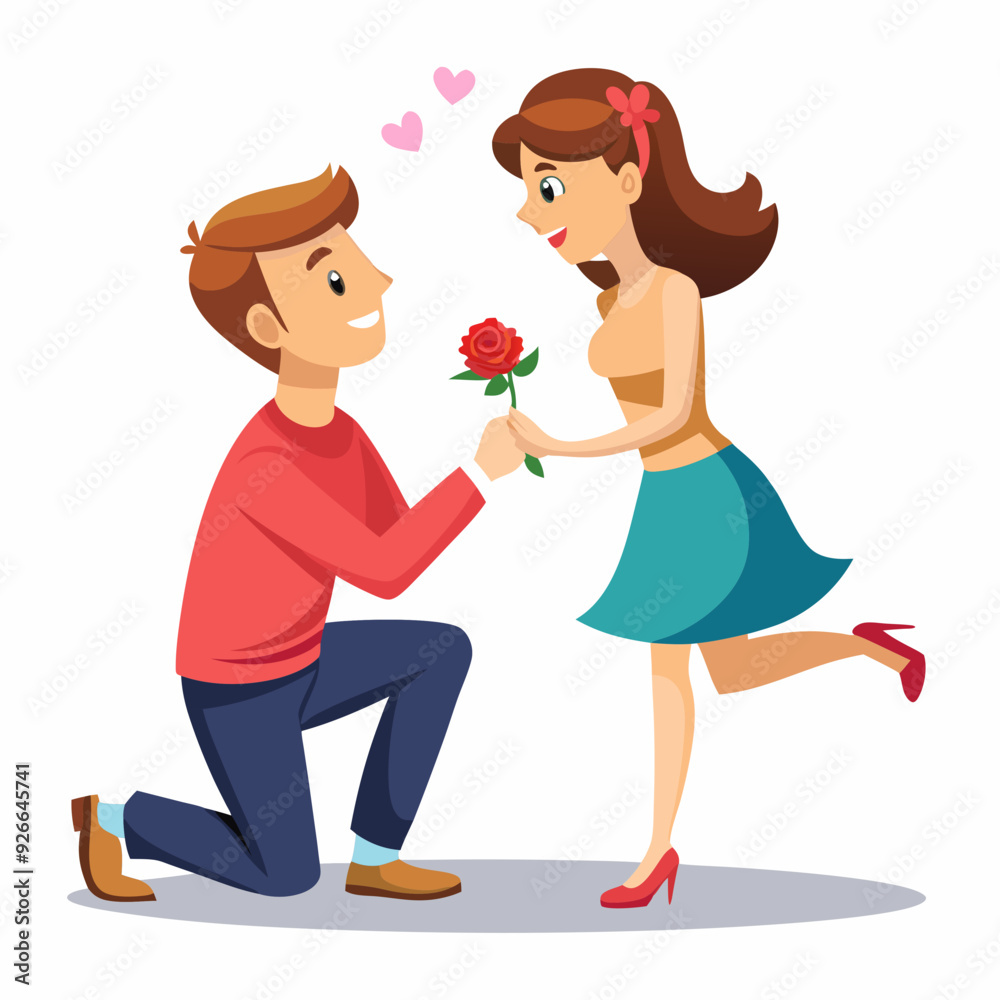Boyfriend propose to her sweet girlfriend art vector illustration Boyfriend propose to her sweet girlfriend art vector illustration