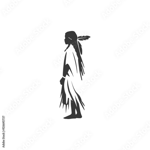 Silhouette of a Native American Woman in Traditional Attire