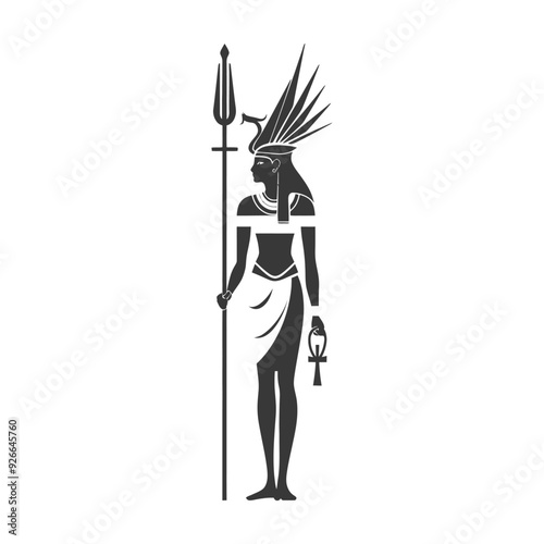 Silhouette of an Egyptian Goddess Holding a Staff and Ankh