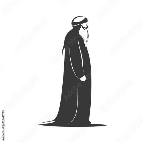 Silhouette of an Elderly Man in Traditional Clothing