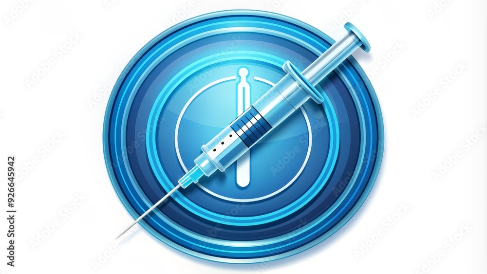 A stylized medical injection icon with a syringe and needle, surrounded by a circular border, symbolizing vaccination, healthcare, and medical treatment. A stylized medical injection icon with a syringe and needle, surrounded by a circular border, symbolizing vaccination, healthcare, and medical treatment.