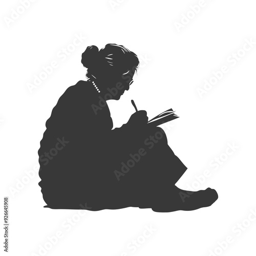 Silhouette of an Elderly Woman Writing in a Notebook