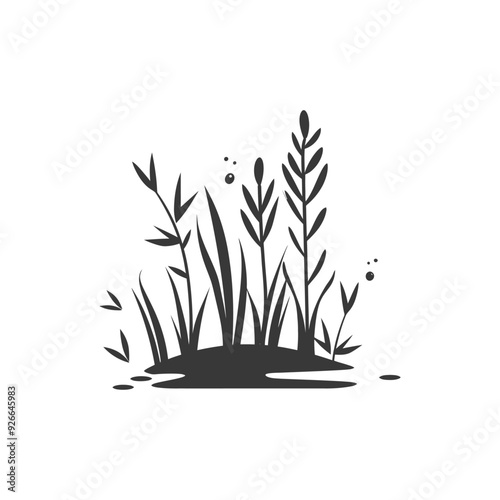 Silhouette of a patch of grass with various plant species