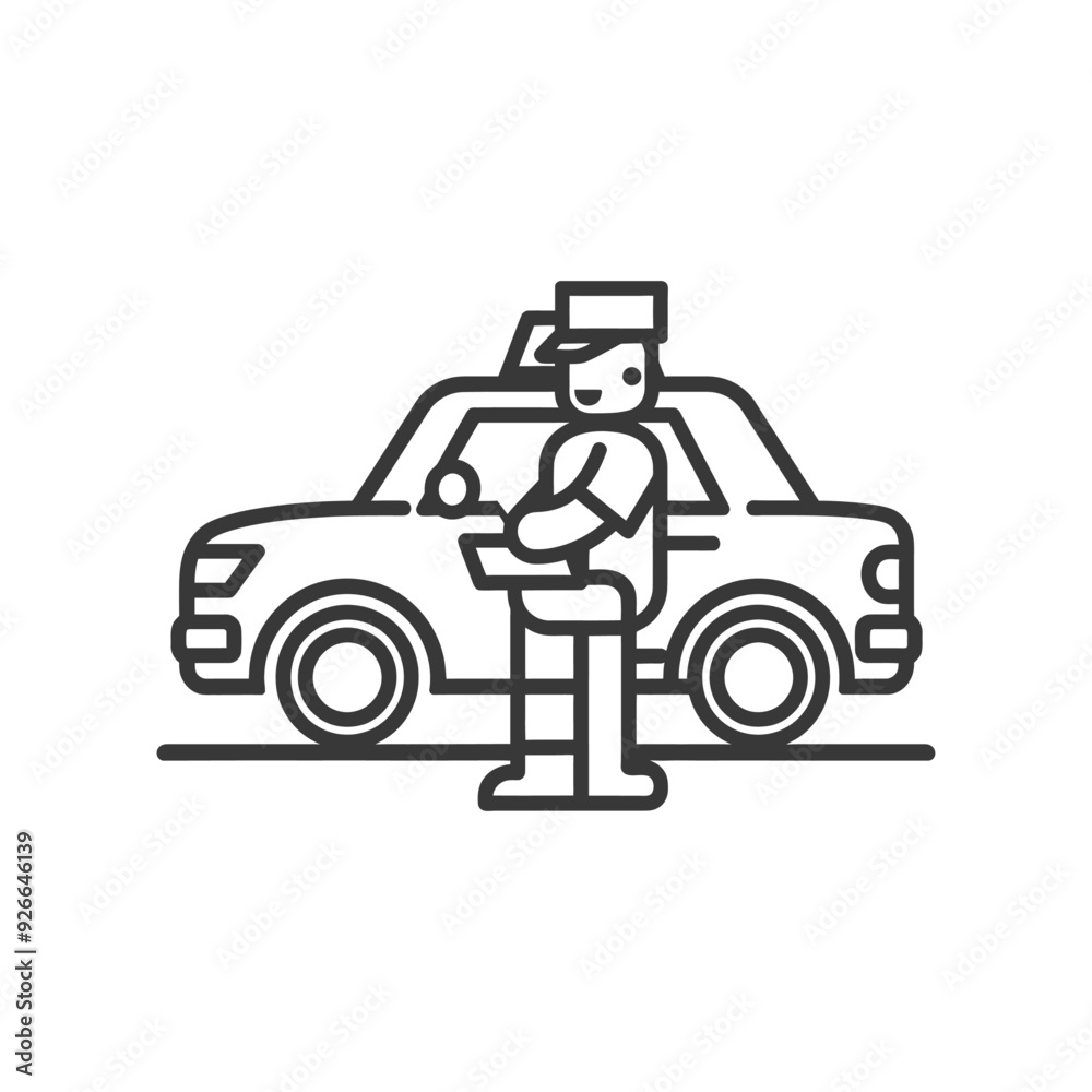 Naklejka premium Taxi Driver Standing Beside Car in Outline Style