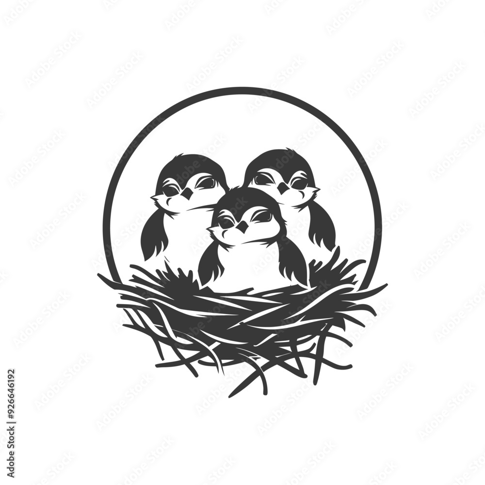 Obraz premium Three Baby Birds Huddled Together in a Nest