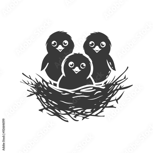 Three Baby Birds Huddled Together in a Nest
