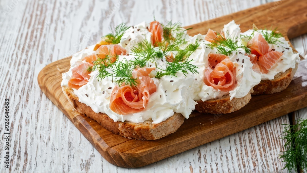 Cream cheese and sour cream, garnished with finely chopped smoked salmon, sprinkled with green onions and dill, sprinkled with lemon juice. Cream cheese and sour cream, garnished with finely chopped smoked salmon, sprinkled with green onions and dill, sprinkled with lemon juice.
