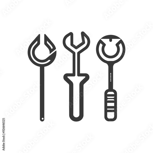 Three Different Wrench Tool Icons in Black and White