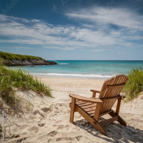 Beautiful landscape on a beach as well as superb chair