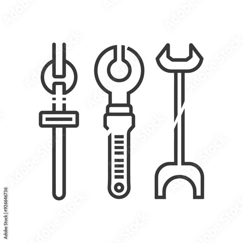 Three Outline Illustrations of Different Wrenches