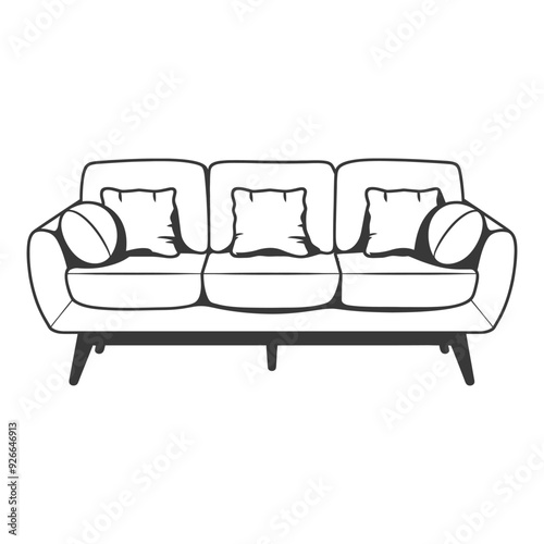 Three seater sofa with three cushions and four legs