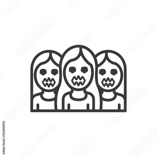 Three Silenced Women with Tape Over Mouths