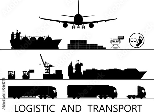 Vektor Set Silhouetten Transport und Logistik - Handel und Wirtschaft - Import und Export von Waren