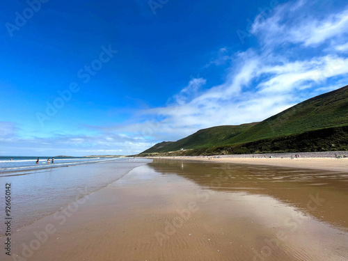 Rhossili bay beach, Gower Peninsula, Glamorgan, Wales, Welsh tourism coastal   photo