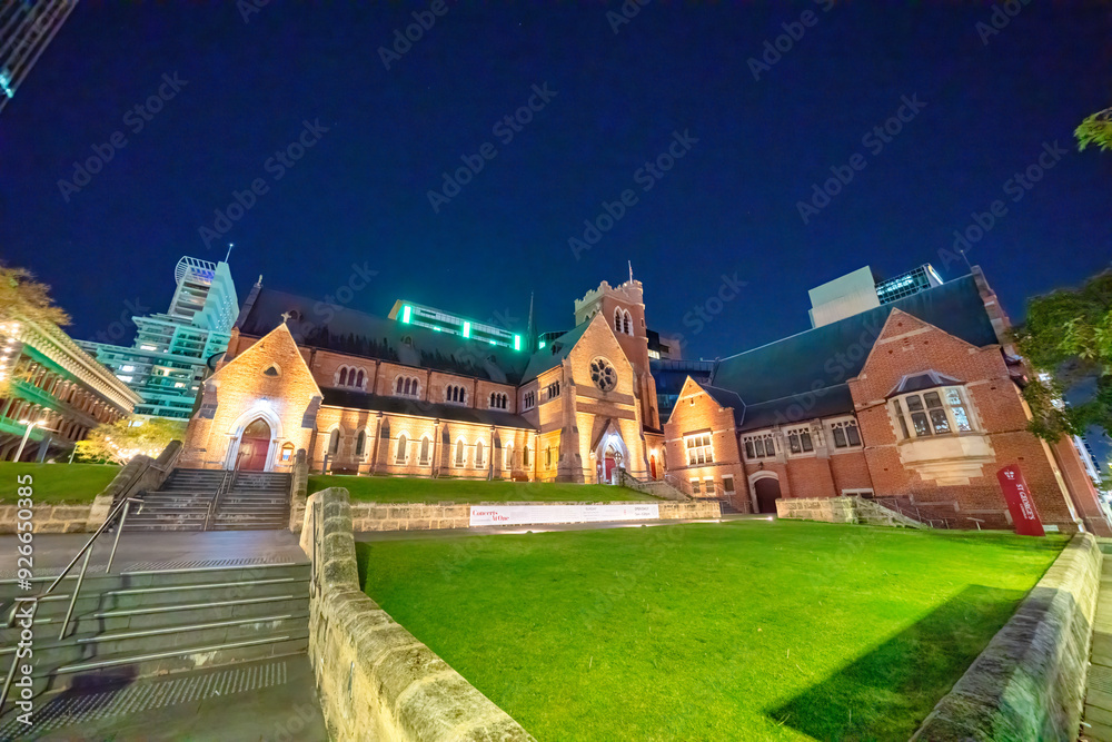 Naklejka premium St George anglican cathedral at night in Perth
