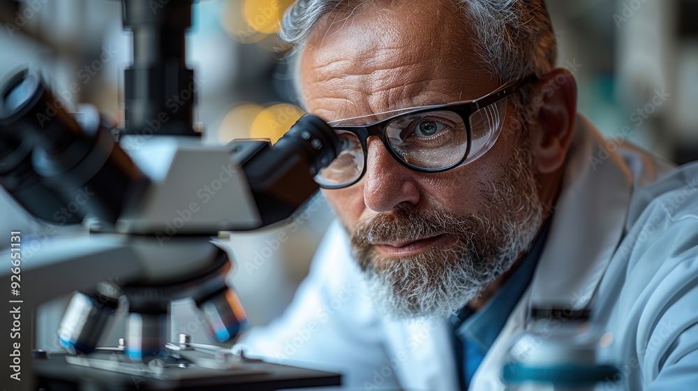 A scientist examines samples under a microscope in a laboratory setting during daylight hours A scientist examines samples under a microscope in a laboratory setting during daylight hours