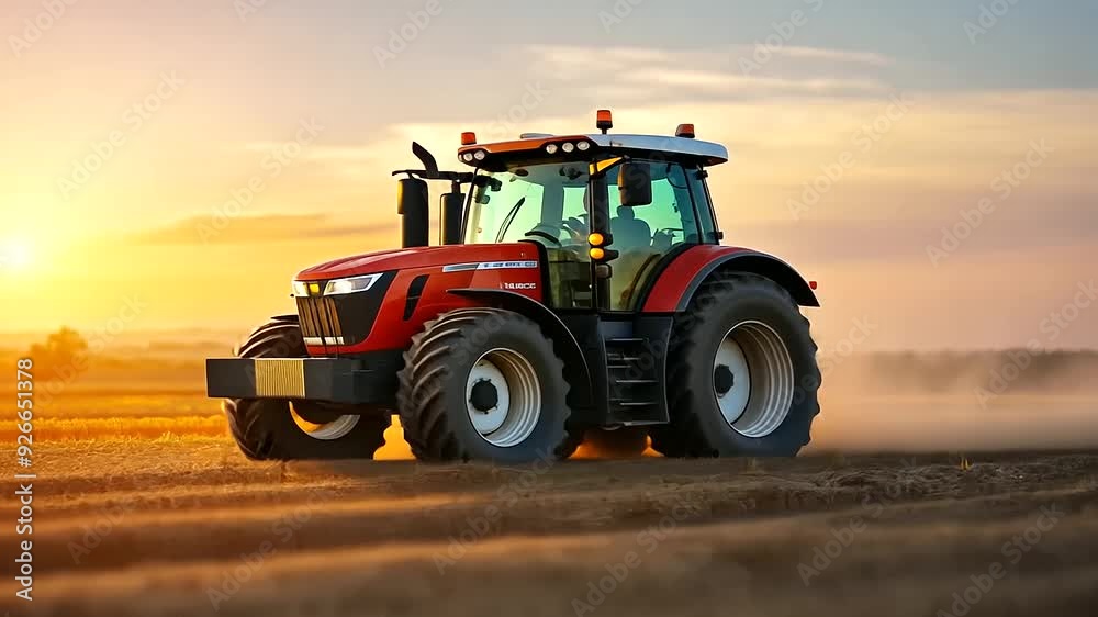 Tractor operating in the sunny fields, showcasing the farming industry in action during a summer day. Perfect for illustrating rural countryside work, crop harvesting, and agricultural machinery in ag Tractor operating in the sunny fields, showcasing the farming industry in action during a summer day. Perfect for illustrating rural countryside work, crop harvesting, and agricultural machinery in ag