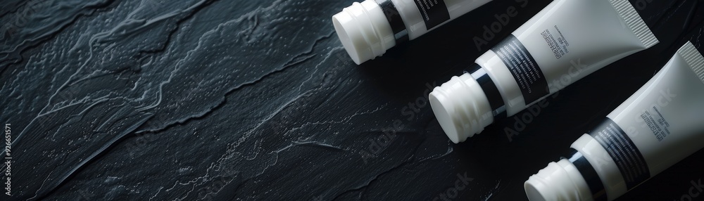 Three White Tubes on Black Textured Background Three White Tubes on Black Textured Background