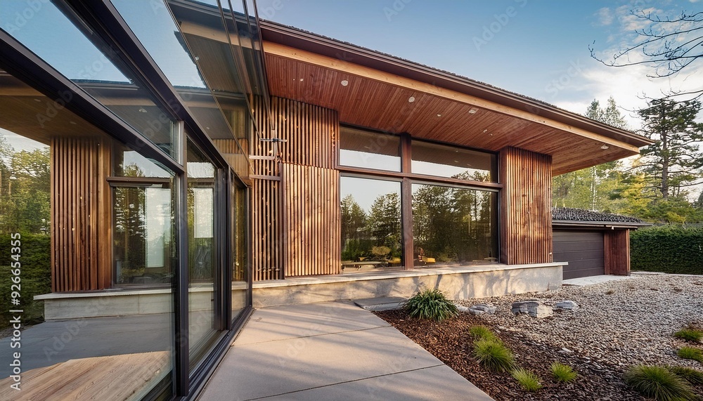 Modern Home with Large Windows and Wood Accents Modern Home with Large Windows and Wood Accents