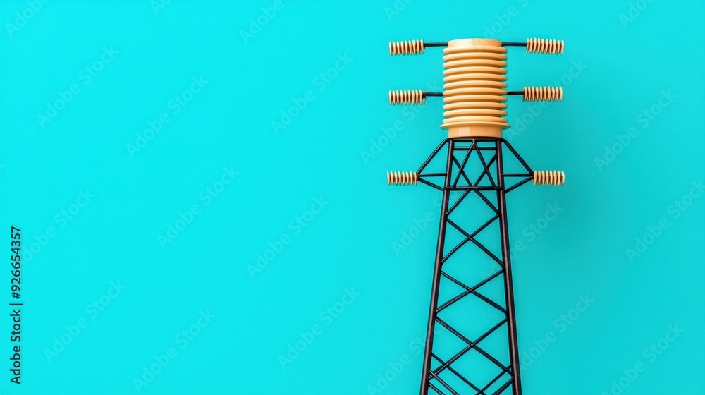 A vibrant illustration of a power tower with colorful accents against a bright blue background, symbolizing energy and electricity. A vibrant illustration of a power tower with colorful accents against a bright blue background, symbolizing energy and electricity.