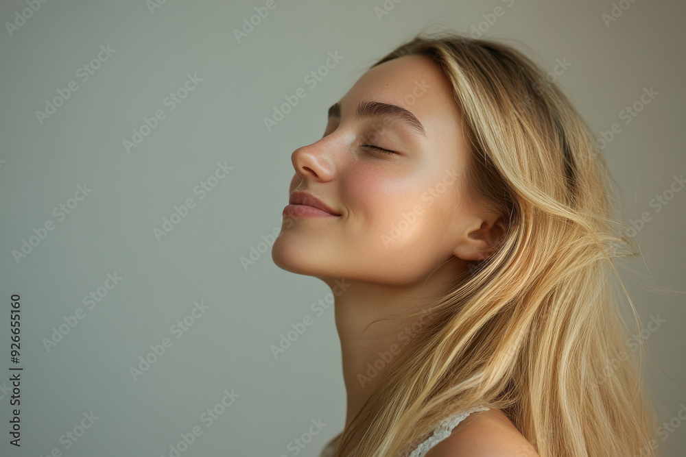 A close up of a black woman's face with her eyes closed and long blond hair A close up of a black woman's face with her eyes closed and long blond hair