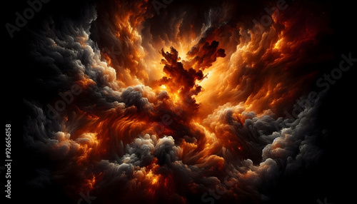 Inferno in the Sky: A tempest of fire and smoke rages, a breathtaking spectacle of nature's fury and beauty