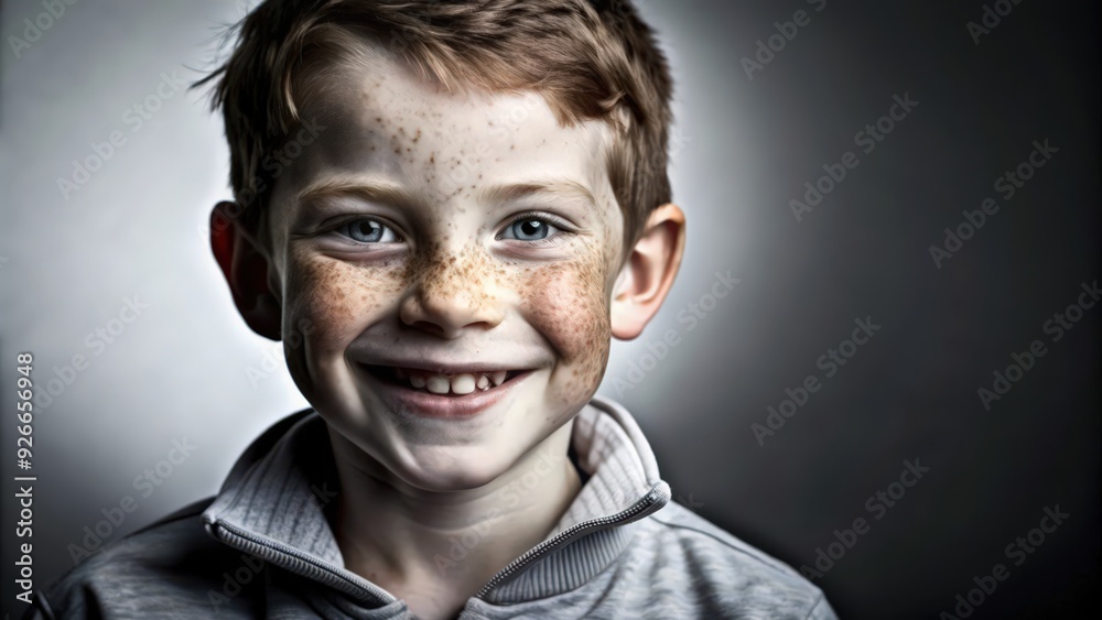 Fototapeta premium Portrait of a Young Boy with Freckles Smiling
