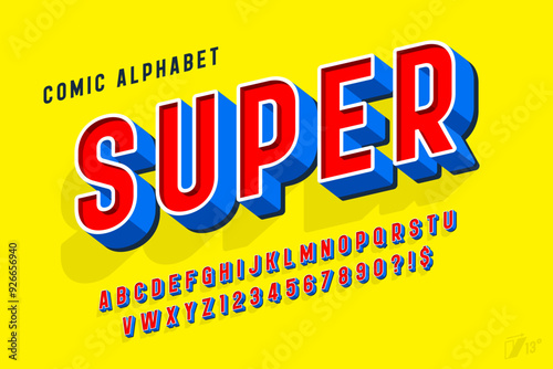 Original 3d comical alphabet design, retro characters set.