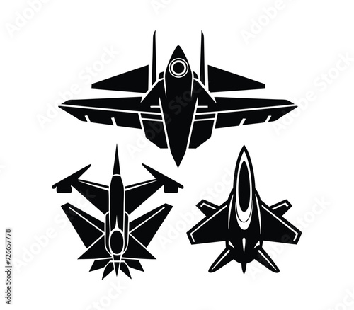 Fighter Jets (e.g., F-16, F-35) Vector Silhouette  Art.