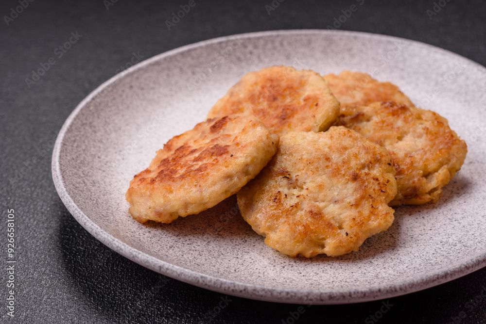 Delicious fresh fried minced fish cutlets with spices and herbs Delicious fresh fried minced fish cutlets with spices and herbs