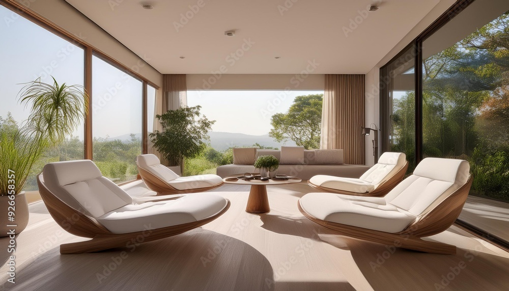 Minimalist Living Room Design With Modern White Loungers Minimalist Living Room Design With Modern White Loungers