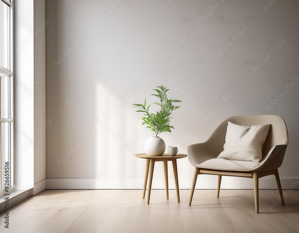 Minimalist Interior Design with Chair and Table in a Light-Filled Room Minimalist Interior Design with Chair and Table in a Light-Filled Room
