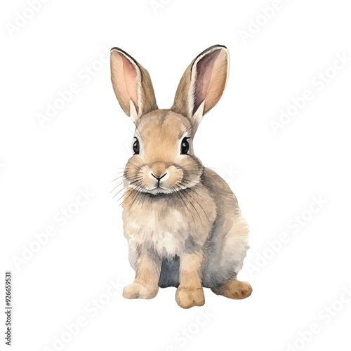 Watercolor vector illustration cyte little rabbit, white background photo